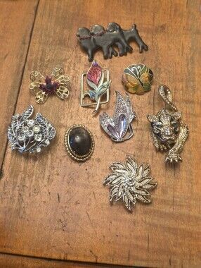 Assorted Vintage Brooch Pin Lot - Mixed Metal & Enamel Floral and Animal Pins